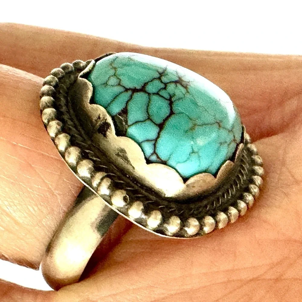 Vintage Style Navajo Turquoise Ring Sz 9 Sterling Scott Skeets Native American